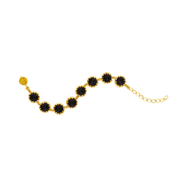 Pulsera Diamantes Redondos Dorado Ajustable Negro